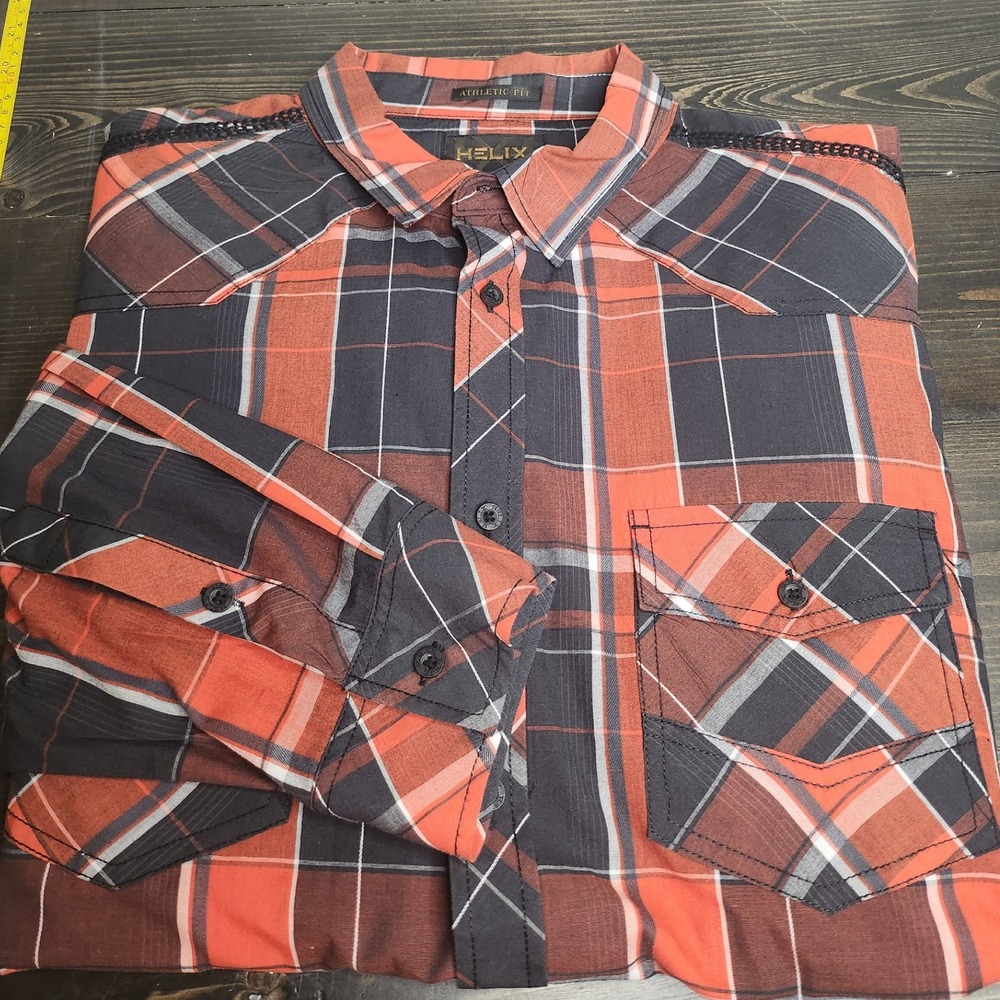 Helix Men's Size XL Button‎ Up Long Sleeve Athletic Fit Western Orange Black